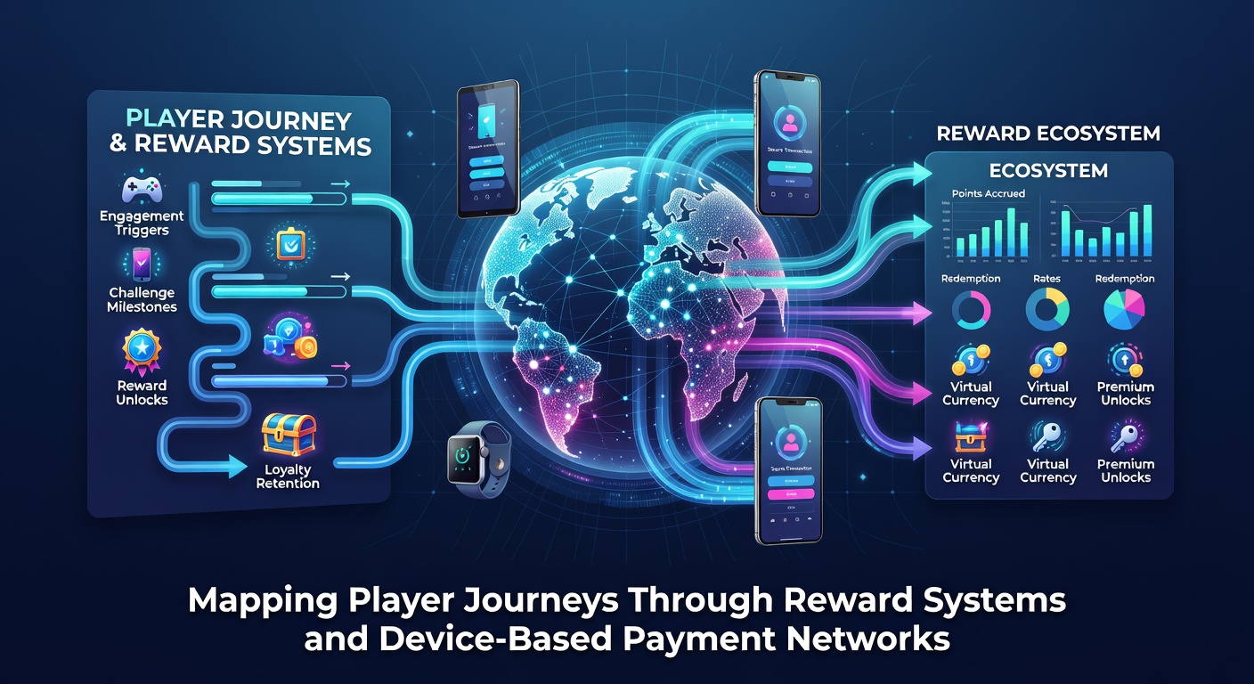 Illustration of player journey mapping across reward tiers and mobile payment flows
